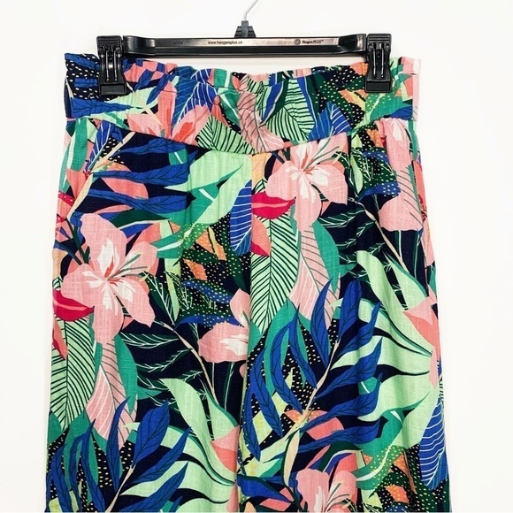 Loft Wide Leg Linen-Blend Tropical Palm Print Pull-On Crop Palazzo Pants, size S - Picture 5 of 8